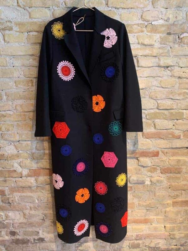 Long coat in wool with color design made by an arabic designer