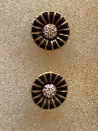 George Jensen Daisy earrings in black enamel and diamonds in yellow gold