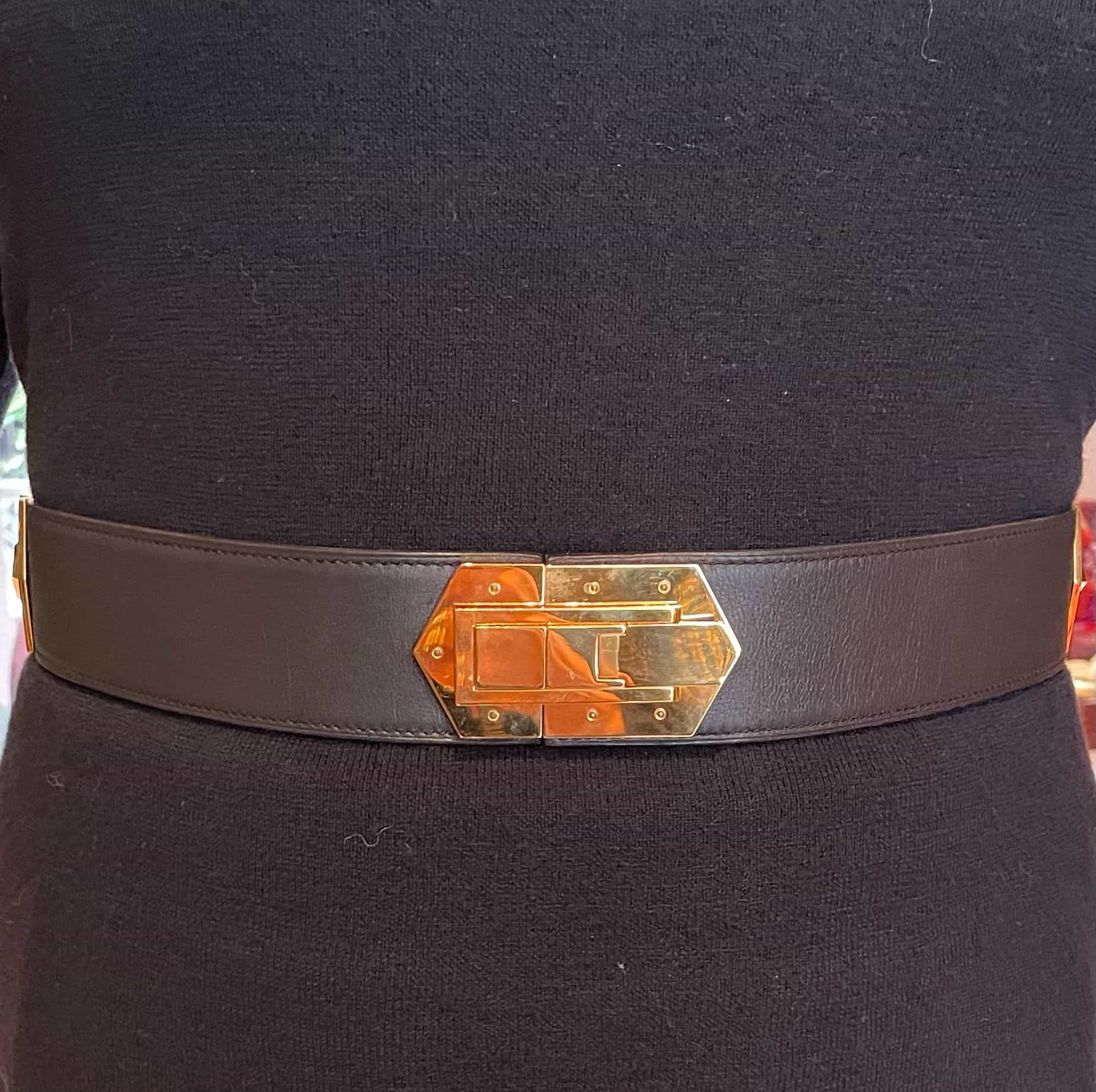 Hermes leather belt (garden lock) with gold hardware